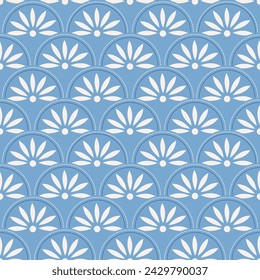 Overlapping circles in shades of navy blue, Japanese Style creating a seamless geometric pattern for various design applications. 
