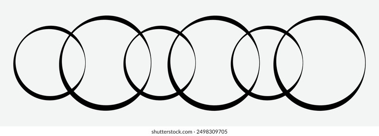 overlapping circles vector drawing, version with three to seven objects, also interlocked rounds style. Overlapping geometric shapes. Vector illustration. Eps file 7.