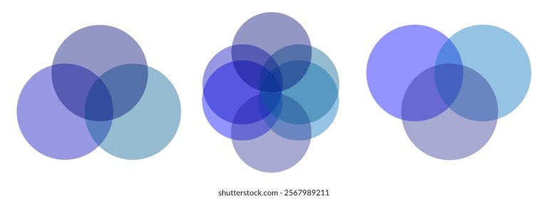  overlapping circles visualize relationships and connections. The Venn diagram includes solid and line charts for easy understanding.  circles are overlapping each other, eps10