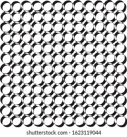 Overlapping circular forms intertwined, creating monochrome, modern pattern