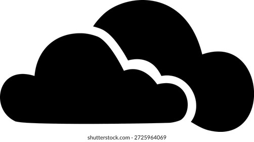 Overlapping Clouds Icon - Black Silhouette Weather Symbol and Cloud Computing Cluster Graphic