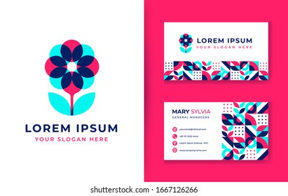 Overlapping Color Flower Logo Design With Bauhaus Style