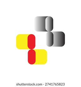 Overlapping colored squares and ovals in yellow red gray on white geometric shapes overlapping shapes