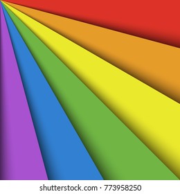 Overlapping colorful paper sheets in colors of rainbow spectrum arranged in a fan. With shadow effect. Happy abstract vector background wallpaper.