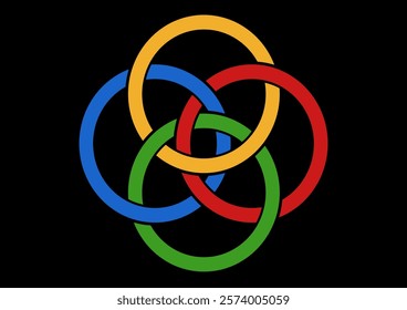 Overlapping colorful rings against black background. Illustration made January 20th, 2025, Zurich, Switzerland.