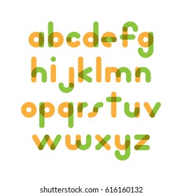 Overlapping colorful rounded flat font. Vector letters althabet on white background