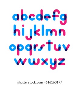 Overlapping colorful rounded flat font. Vector letters althabet on white background