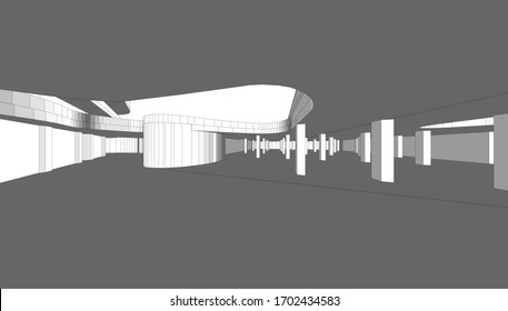 
Overlapping and columns composition, 3d rendering, design project.