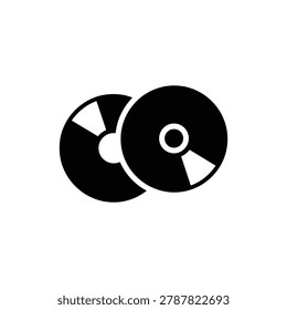 Overlapping Compact Discs CD DVD Glyph Icon. Black glyph icon depicting two overlapping compact discs for digital data storage and media playback.