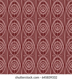 Overlapping concentric oval patterns on dark red background, seamless vector, classic geometric ornament