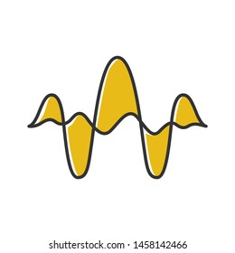 Overlapping curves, waves color icon. Vibration, noise amplitude level. Music, stereo frequency. Audio, digital soundwaves. DJ soundtrack playing. Yellow waveform. Isolated vector illustration