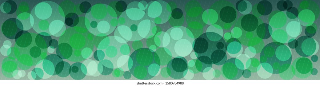 overlapping, of different sizes, translucent circles of green shades on a dark background with inclined thin light lines. geometric banner, template for your projects. vector