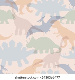 Overlapping Dinosaurs Seamless Vector Pattern, Line art Dinosaurs Kids Seamless Repeat, textile