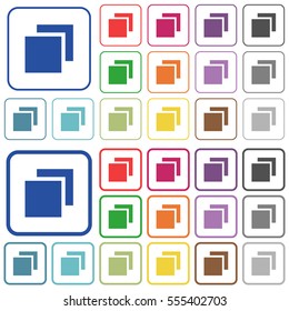 Overlapping elements color flat icons in rounded square frames. Thin and thick versions included.