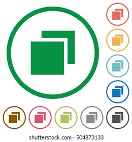 Overlapping elements flat color icons in round outlines