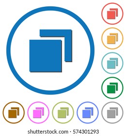 Overlapping elements flat color vector icons with shadows in round outlines on white background