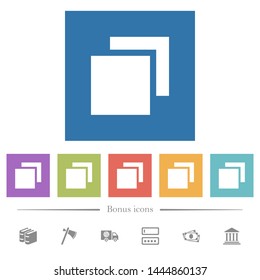 Overlapping elements flat white icons in square backgrounds. 6 bonus icons included.