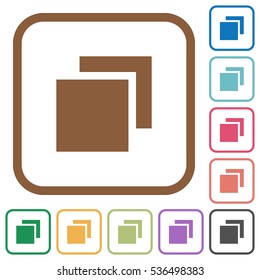 Overlapping elements simple icons in color rounded square frames on white background