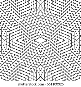 Overlapping figures abstract background. Crossing lines. Seamless surface pattern design with linear ornament. Grid wallpaper. Digital paper for page fills, web designing, textile print. Vector art.