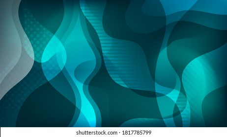 las formas traslúcidas de color turquesa, con curvas suaves y texturadas, forman un papel de pared abstracto futurista. vector