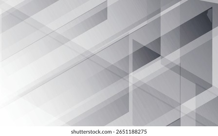 Overlapping geometric shapes in varying shades of grey and white create a sleek abstract background perfect for modern designs and professional presentations