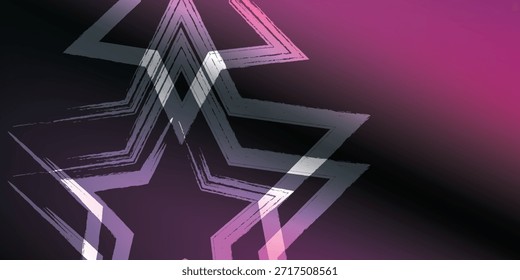 Formas de estrella geométricas superpuestas con un efecto brillante contra un gradiente de oscuro a magenta.