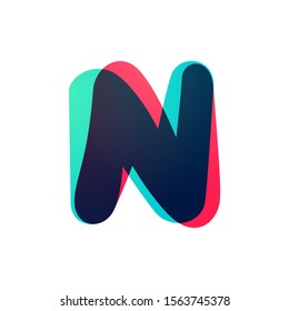 Overlapping gradient letter N logotype. Curve rounded font. Vibrant glossy colors.