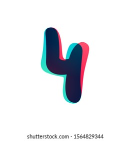 Overlapping gradient number four logotype. Curve rounded font. Vibrant glossy colors.