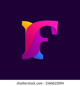 Overlapping gradients letter F logo design idea. Slab serif font for labels, headlines, posters, cards etc.