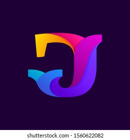 Overlapping gradients letter J logo design idea. Slab serif font for labels, headlines, posters, cards etc.