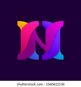 Overlapping gradients letter N logo design idea. Slab serif font for labels, headlines, posters, cards etc.