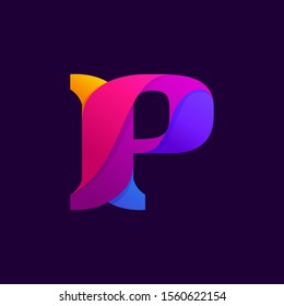 Overlapping gradients letter P logo design idea. Slab serif font for labels, headlines, posters, cards etc.