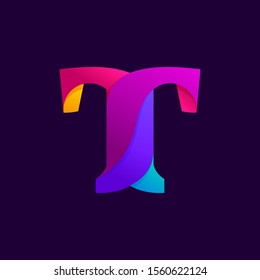 Overlapping gradients letter T logo design idea. Slab serif font for labels, headlines, posters, cards etc.
