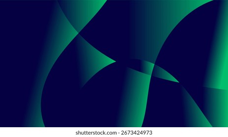 Overlapping green shapes on deep blue, gradient hues
