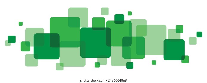 OVERLAPPING GREEN SQUARES BANNER, vector typography banner on white background