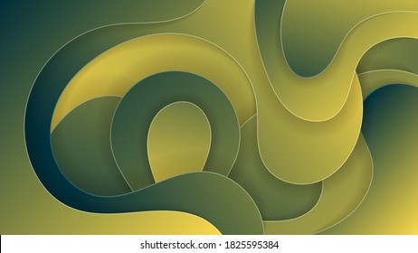 overlapping green-yellow abstract shapes with wavy edges and light strokes. abstract wallpaper with 3d effect. vector