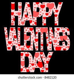 Overlapping happy Valentines Day text with heart background illustration