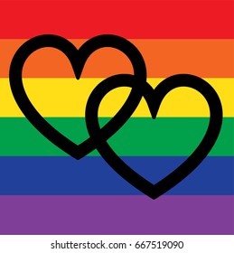 overlapping hearts on rainbow flag