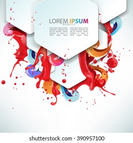 overlapping hexagon with red ink and paint splashed background elements eps10 vector illustration