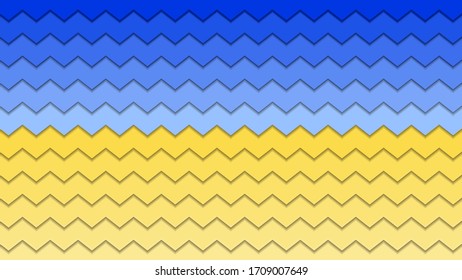 overlapping horizontal stripes of blue and yellow tones with serrated edges form an art image of the national flag of Ukraine. Patriotic wallpapers with 3D effect. vector