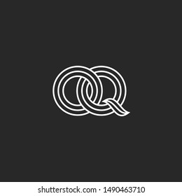 Overlapping initials OQ logo monogram, weaving two letters O and Q medieval style boutique emblem