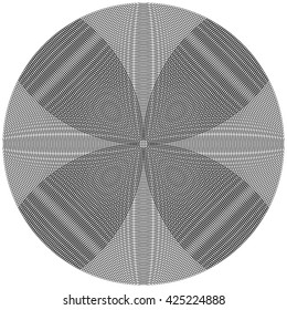 Overlapping, intersecting circles. Moire effect. Monochrome vector.