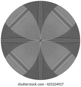 Overlapping, intersecting circles. Moire effect. Monochrome vector.
