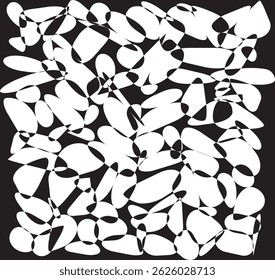 Overlapping, intertwined shapes creating modern, abstract monochrome pattern