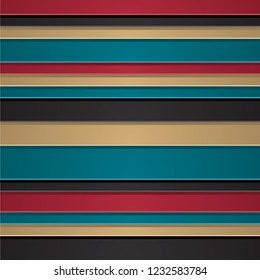Overlapping Layers Style Square Background Template with Different Height Horizontal Stripes Composition Vector Pattern - Beige Red and Turquoise on Black - Wallpaper Graphic Design