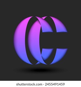 Overlapping letters CC initials 3d logo, calligraphy monogram two letters C and C logo vibrant purple gradient with shadows, typography creative identity mark design.