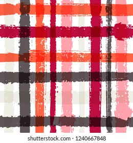 Overlapping lines chequered pattern seamless stripes background. Retro striped fabric print textile design. Vector intersecting lines lattice pattern. Paint texture rustic crossed stripes graphics.