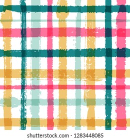 Overlapping lines chequered pattern seamless stripes background. Classic striped fabric print textile design. Vector intersecting lines blanket pattern. Abstract rustic crossed stripes graphics.