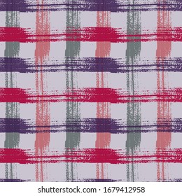 Overlapping lines chequered pattern seamless stripes background. Grunge striped fabric print textile design. Vector intersecting lines kilt pattern. Structured sharp crossed stripes grid.