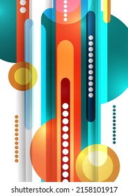 Overlapping lines, circle rectangles primitive composition. Vector geometric minimal abstract background for wallpaper, banner, background, landing page.